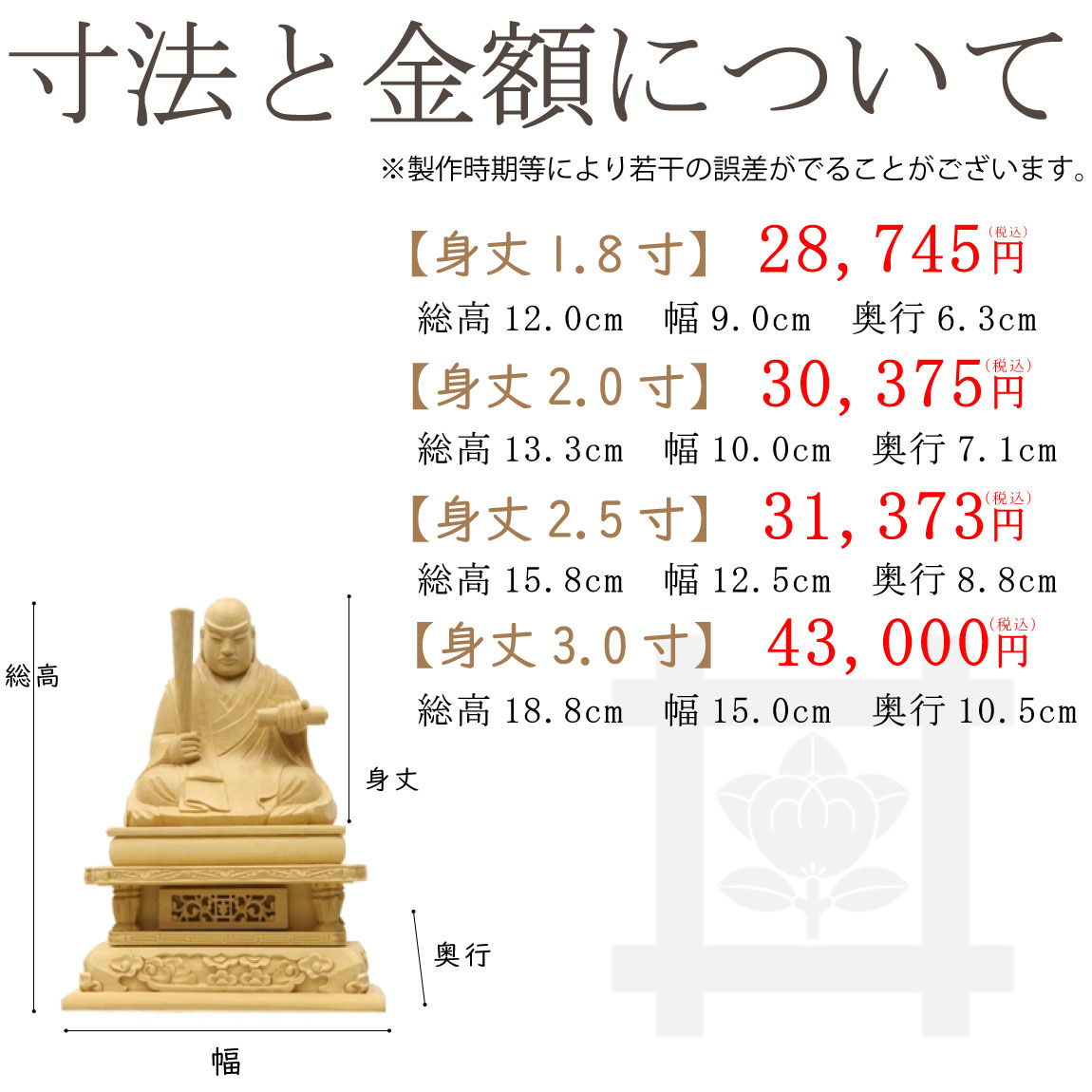 【日蓮宗】総柘植　日蓮聖人像のサイズと価格