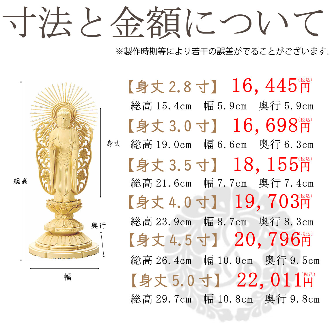 浄土真宗本願寺派（西）の仏像（丸台座）の寸法と価格
