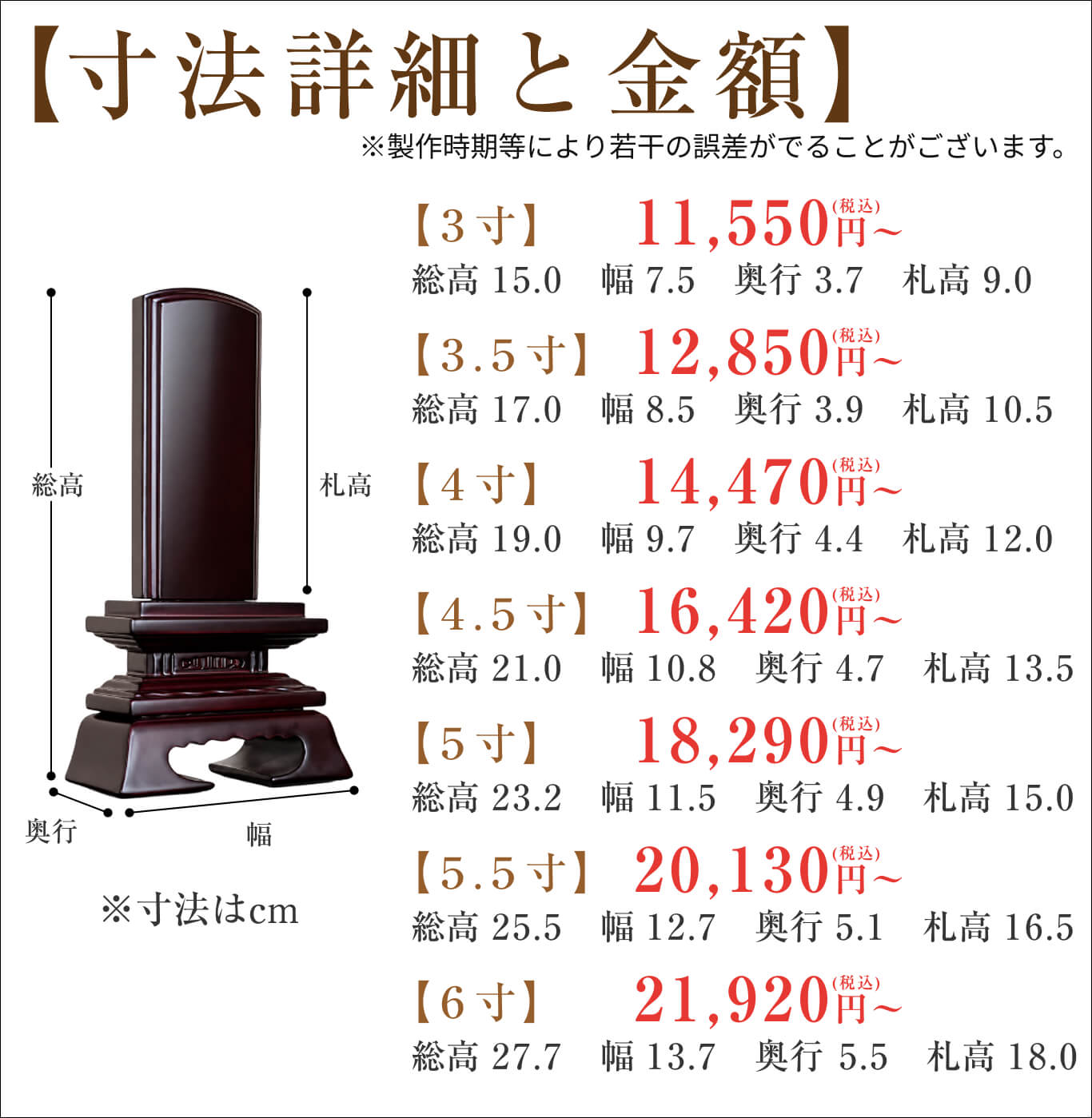 唐木位牌(紫檀・黒檀)「春日楼門」のサイズと金額